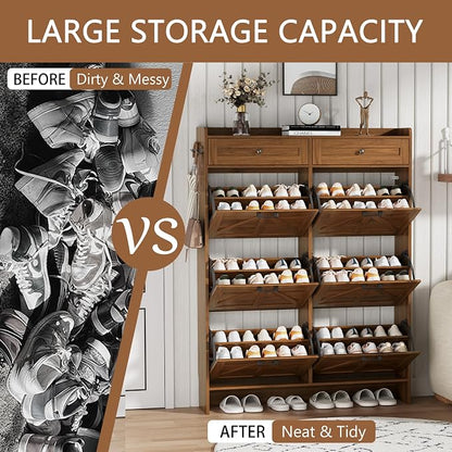 Shoe Cabinet with 6 Flip Drawers & 2 Top Drawers, Hidden Slim Shoe Rack - Image 6