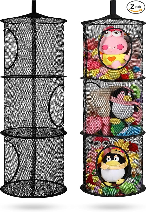 2Pcs Hanging Stuffed Animal Storage Hammock Net 3 Tiers, Holds Plushies by coastalrose