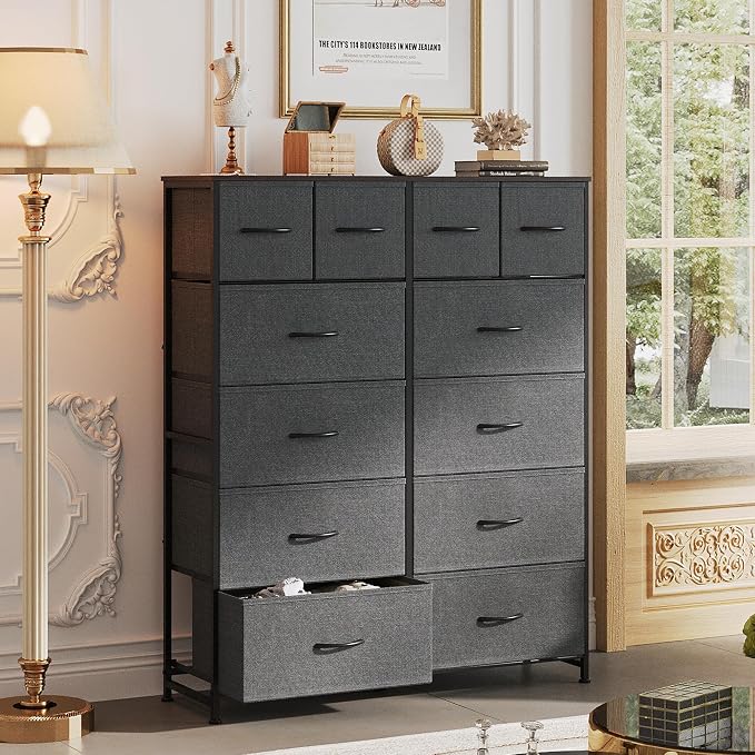 WLIVE 12 Drawer Tall Fabric Dresser Bedroom Storage Chest, Dark Grey | - Image 4