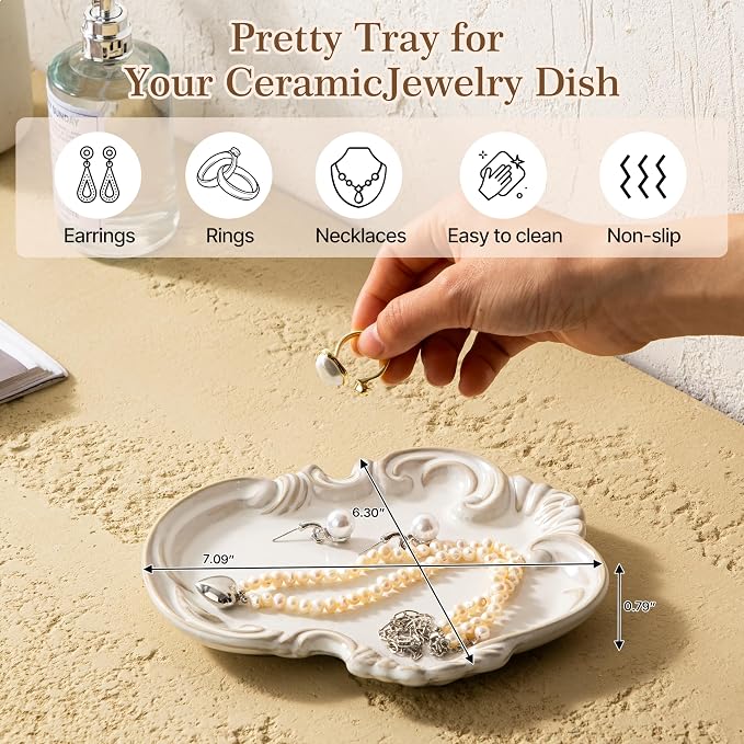 LYEOBOH Jewelry Tray, Ceramic Trinket Dish, Jewelry Dish - Image 2