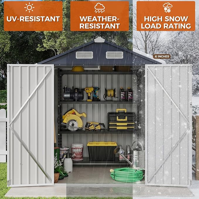 IRONCK 5.7x5.7FT Outdoor Storage Shed, Tool Shed, Dark Blue | Galvanized Steel - Image 6