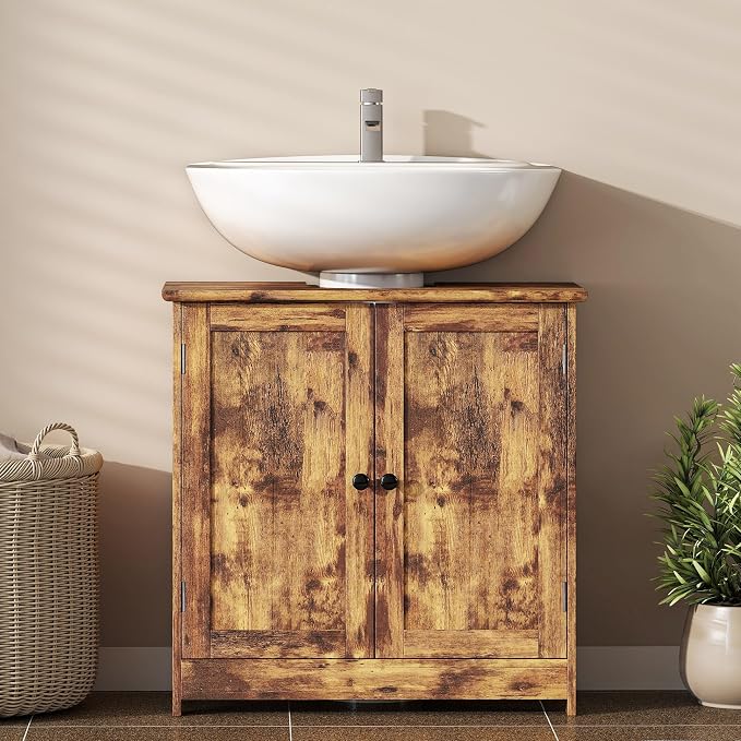HOMCOM Under Sink Bathroom Cabinet, Pedestal Sink Storage Cabinet - Image 6