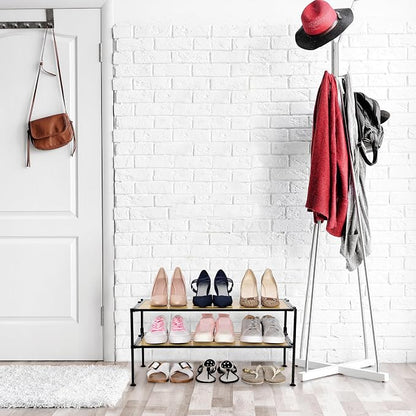 2-Tier Stackable 2" Slat Steel Frame Shoe Rack, 26.5" W x 12.2" D, Aspen | - Image 2