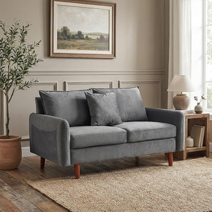 56.1" Sofa, Round armrest Velvet Loveseat, mid-Century Modern Style, Luxurious by Unknown