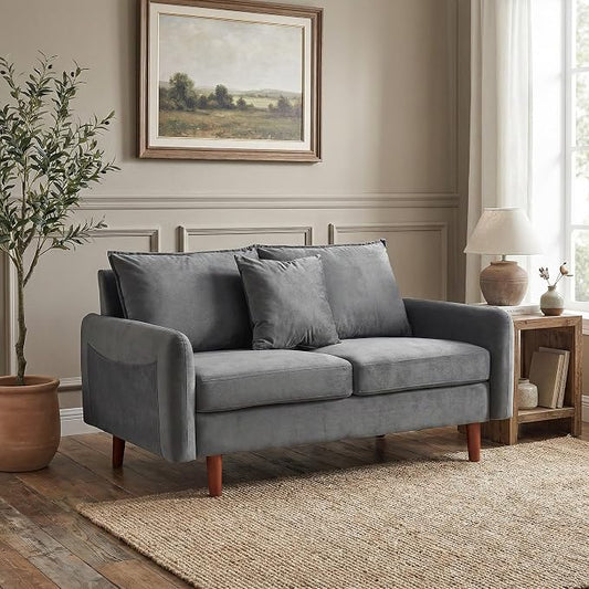 56.1" Sofa, Round armrest Velvet Loveseat, mid-Century Modern Style, Luxurious by Unknown