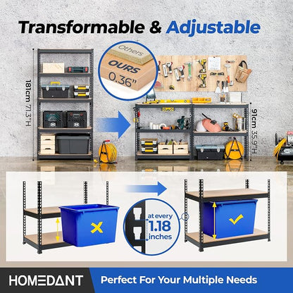 HOMEDANT 5-Tier Laminated Boltless Heavy Duty Metal Shelving Unit Adjustable - Image 4