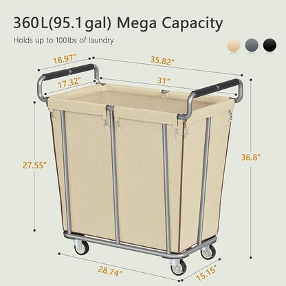 Large laundry hamper with Wheels, 2 Bag 360L Big Rolling Laundry Basket Sorter - Image 3
