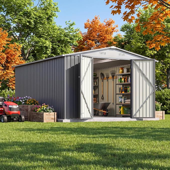 JUMMICO 10x12 FT Outdoor Storage Shed, Heavy Duty Metal Shed by JUMMICO