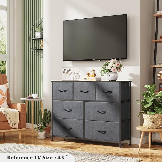 WLIVE Dresser for Bedroom, 7 Drawers, TV Stand, Dark Grey | 7 roomy fabric - Image 4