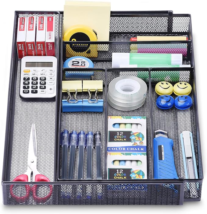 WuGeShop Expandable Office Desk Organizer, 7 compartments Mesh Desk Drawer - Image 2