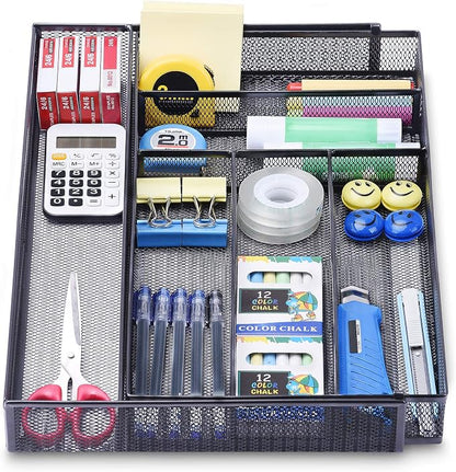 WuGeShop Expandable Office Desk Organizer, 7 compartments Mesh Desk Drawer - Image 2