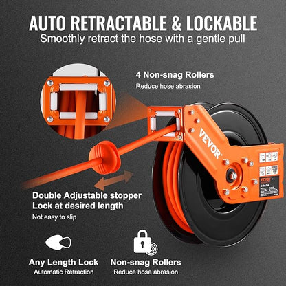 VEVOR Retractable Air Hose Reel 3/8 IN x 50 FT Hybrid Air Hose Max 300PSI | 5ft - Image 4