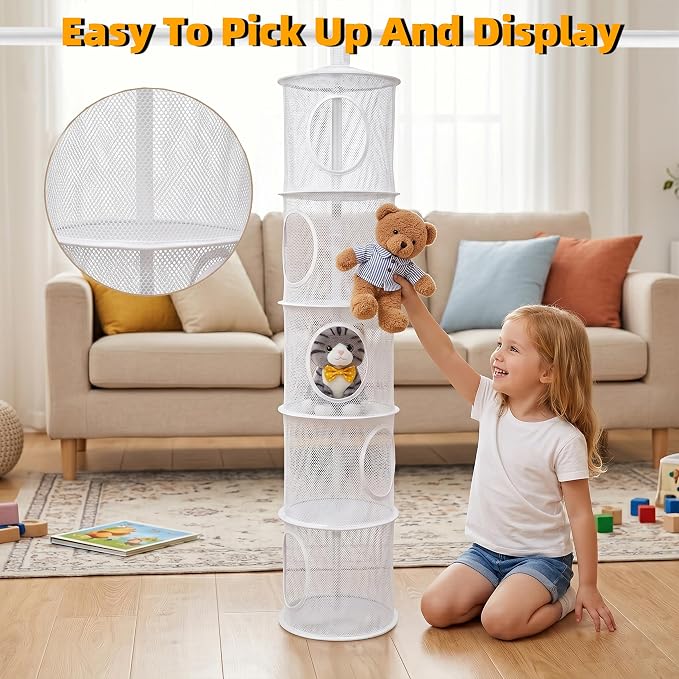 Hanging Stuffed Animal Storage Hammock Net 5 Tiers, Holds Plushies, Foldable - Image 5