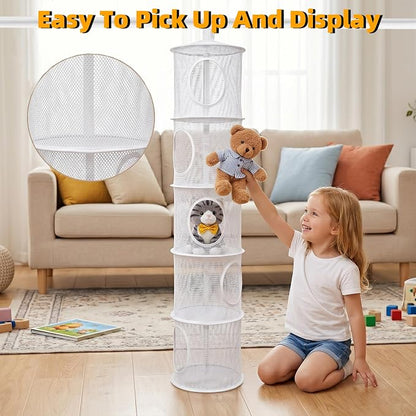 Hanging Stuffed Animal Storage Hammock Net 5 Tiers, Holds Plushies, Foldable - Image 5
