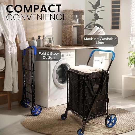 SereneLife Small Compact Folding Shopping Cart - Image 6