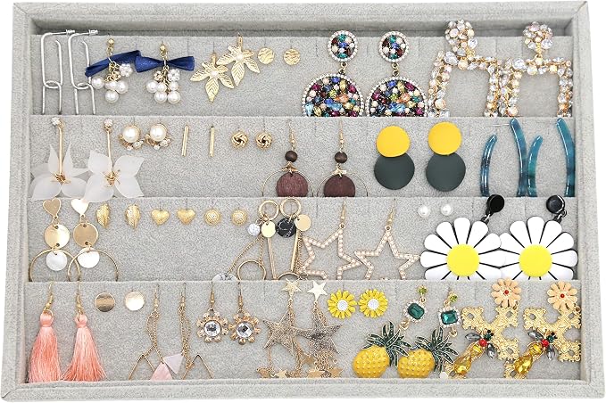 Stratalife 40 Pairs Stud Earring Organizer Tray, Stackable Velvet Jewelry by Stratalife