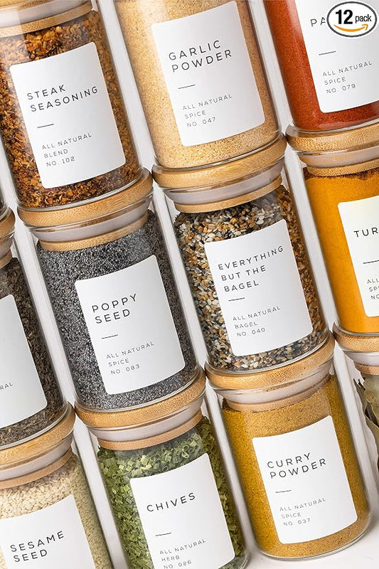 Empty Spice Jars with Label Pack. Small 6oz Spice Storage Bottles with 112 by Bloomondo