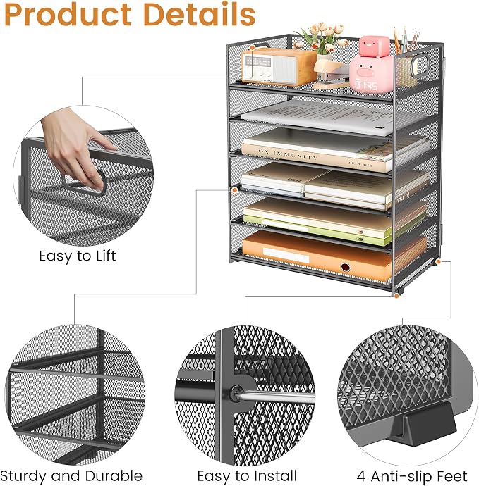 Subekyu 6-Tier Desk Paper Organizer, Desktop File Letter Tray - Image 5