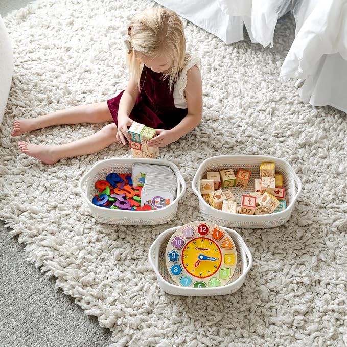 NaturalCozy 5-Piece Rectangle Storage Basket Set- Natural Cotton Rope Woven - Image 9