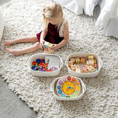 NaturalCozy 5-Piece Rectangle Storage Basket Set- Natural Cotton Rope Woven - Image 9