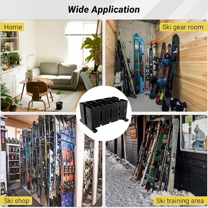 8-Pair Ski Storage Rack w/Width-Adjustable Fixing Bars, Heavy Duty Metal - Image 6