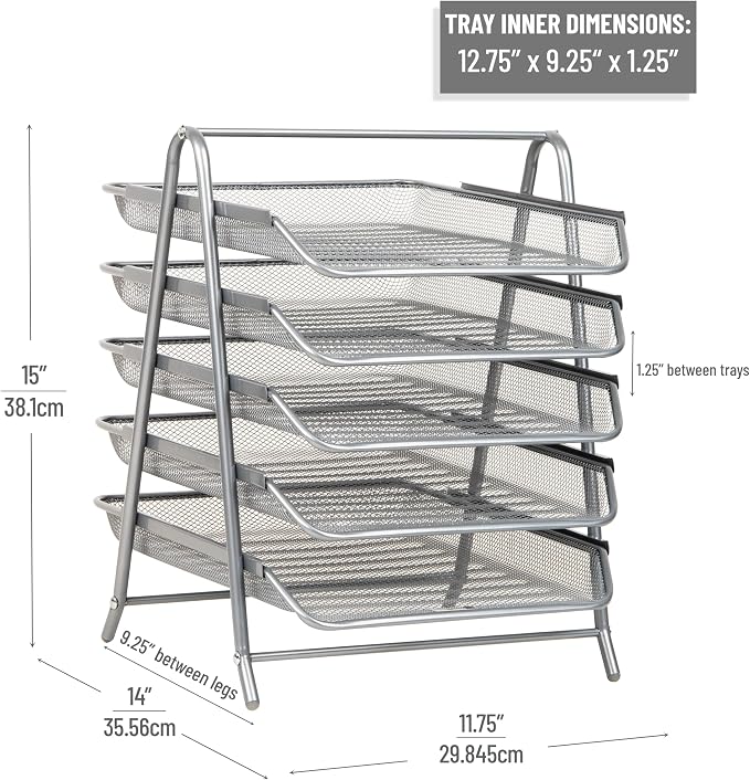 Mind Reader 5-Tier Paper Tray Organizer, Vertical Desktop File Storage Rack - Image 3