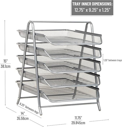 Mind Reader 5-Tier Paper Tray Organizer, Vertical Desktop File Storage Rack - Image 3