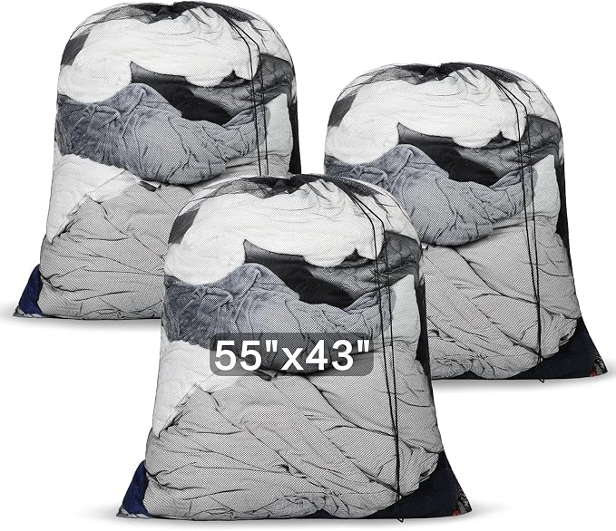 3 Pack Mesh Laundry Bags Extra Large 55" x 43" Sturdy Material Laundry Liner by Locmeo