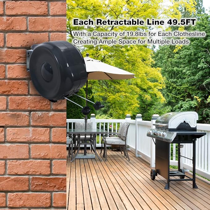JS Hanger Retractable Clothesline Outdoor Indoor Laundry Line - 99 FT Double - Image 5