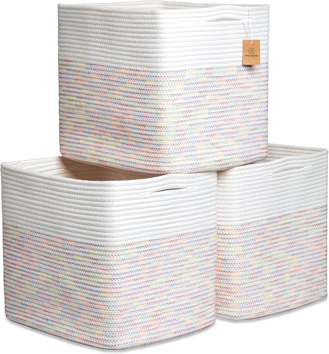 NaturalCozy 13x15x13 Kallax Storage Cubes Bins, 3 Pack | Cotton Rope Cube by NaturalCozy