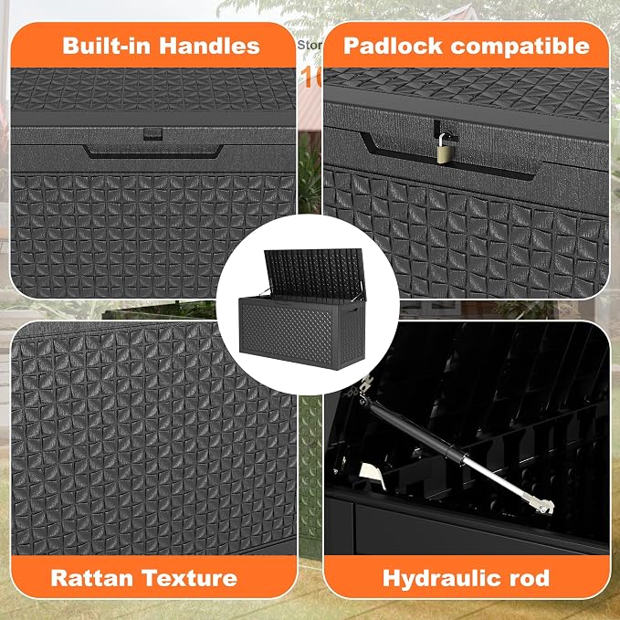 100 Gallon Large Deck Box, Resin Outdoor Storage Box - Image 3