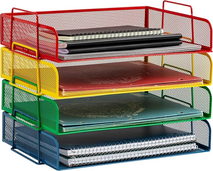 Mind Reader Stackable Paper Tray, Classroom Organizer, File Storage, Metal Mesh by MindReader