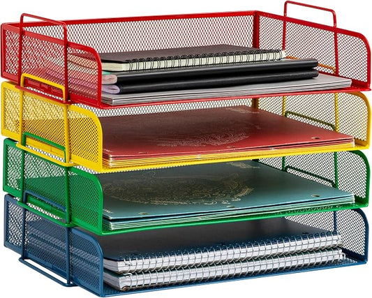Mind Reader Stackable Paper Tray, Classroom Organizer, File Storage, Metal Mesh by MindReader