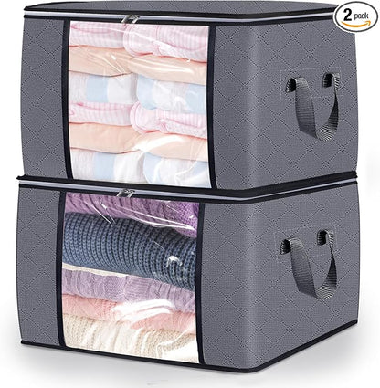 2 Pack Clothes Storage Bags, 90L Large Blanket Storage Bag Comforter Storage Bin by BiCINE