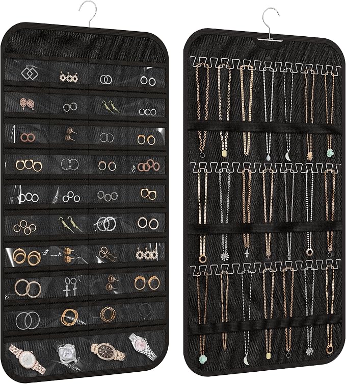 Hanging Jewelry Organizer Storage, 40 Pockets 36 Hooks Necklace Earring by DonYeco