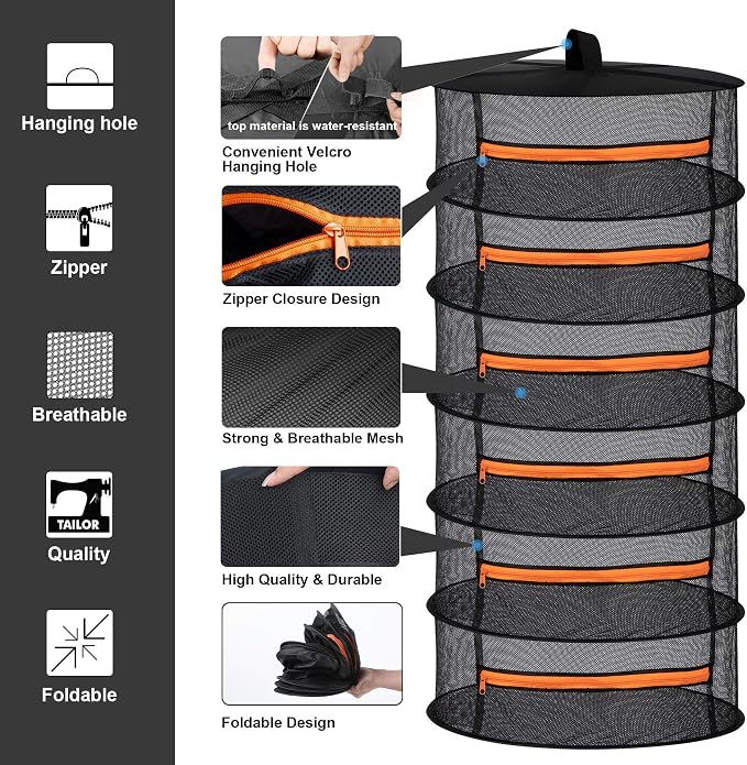 Desy & Feeci Herb Drying Rack-2ft Diameter 6 Layer Folding Mesh Hanging Basket - Image 4