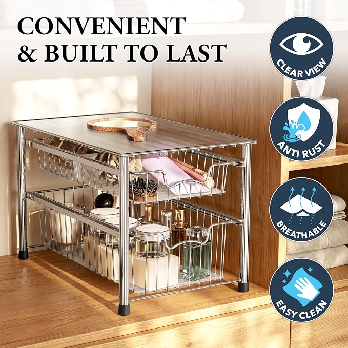 Simple Houseware Stackable 2 Tier Sliding Basket Organizer Drawer - Image 5