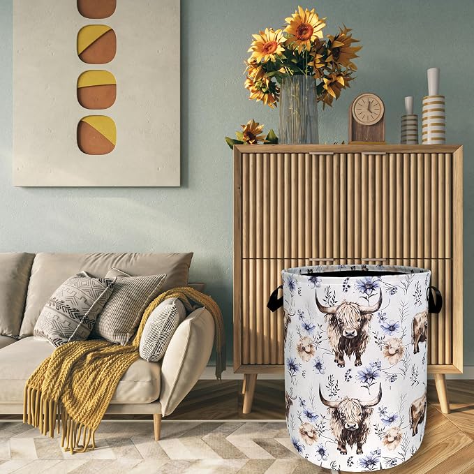 Watercolor Highland Cow Laundry Hamper - Image 7
