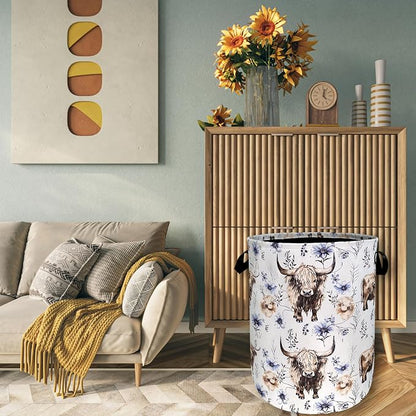 Watercolor Highland Cow Laundry Hamper - Image 7