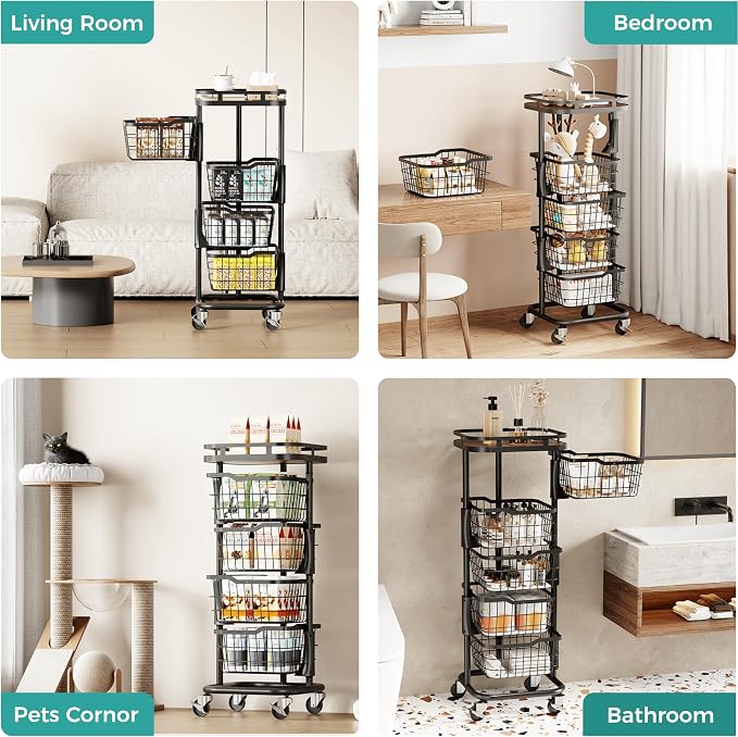 4 Tier Rotating Kitchen Storage Cart, Fruit Vegetable Potato Rack Stand | - Image 4