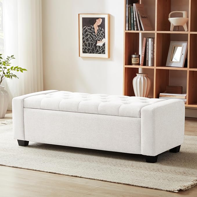 Huatean Home 48" Ottoman with Storage, Upholstered Entryway Bench with Seating by huateanhome