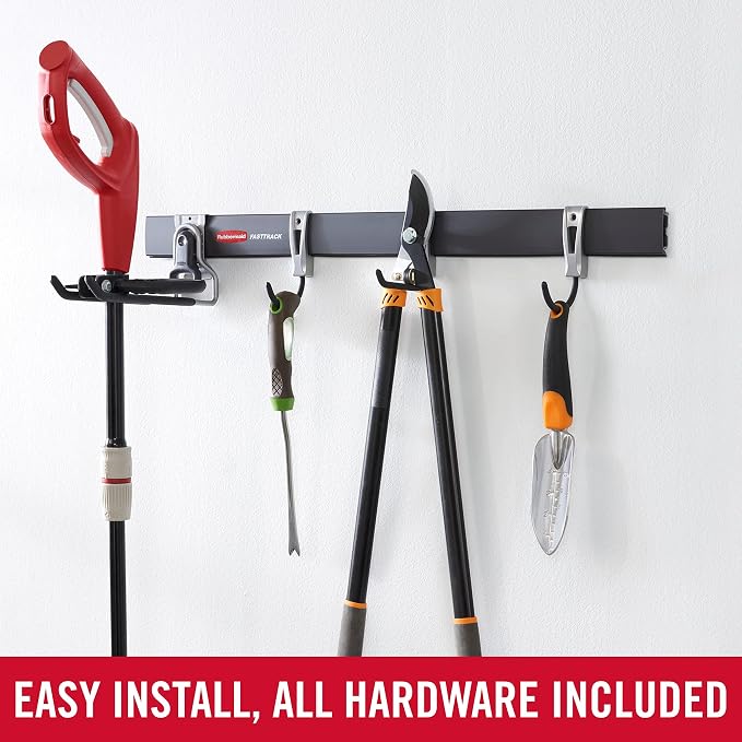 Rubbermaid FastTrack Garage Storage Utility Hooks 5 Piece Black All in One Rail - Image 3