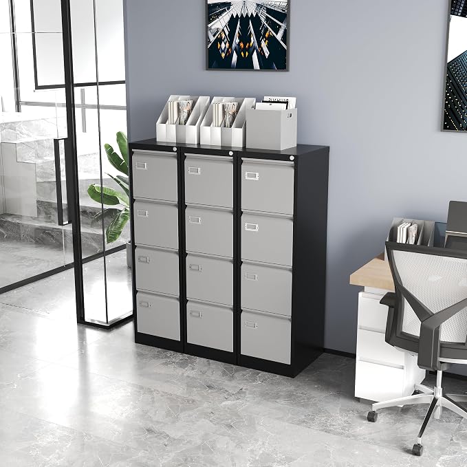 File Cabinets - 4 Drawers Vertical 17.8" Deep Lockable Filing Cabinet - Black & - Image 8