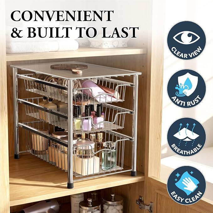 Simple Houseware Stackable 3 Tier Sliding Basket Organizer Drawer - Image 5