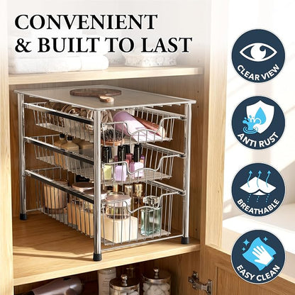 Simple Houseware Stackable 3 Tier Sliding Basket Organizer Drawer - Image 5