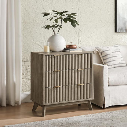 T4TREAM Fluted 3 Drawers Nightstand, Oversized Extra Large Modern Side Table - Image 3