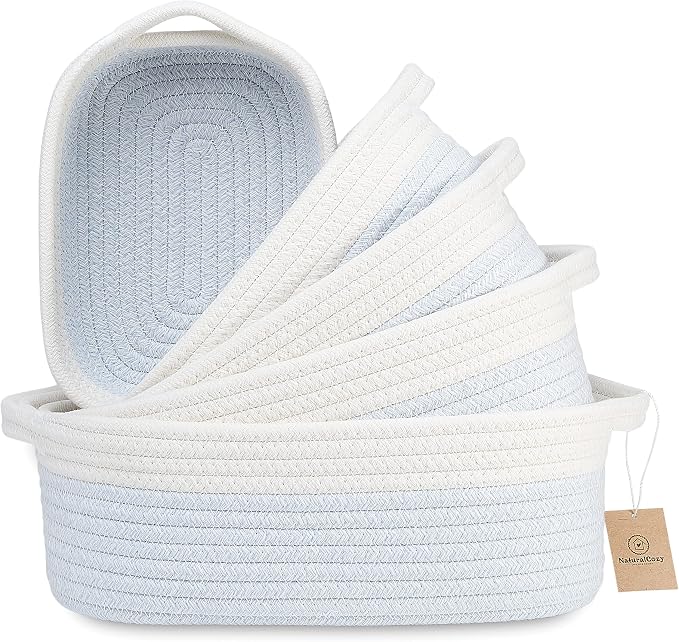 NaturalCozy 5-Piece Rectangle Storage Basket Set- Natural Cotton Rope Woven by NaturalCozy