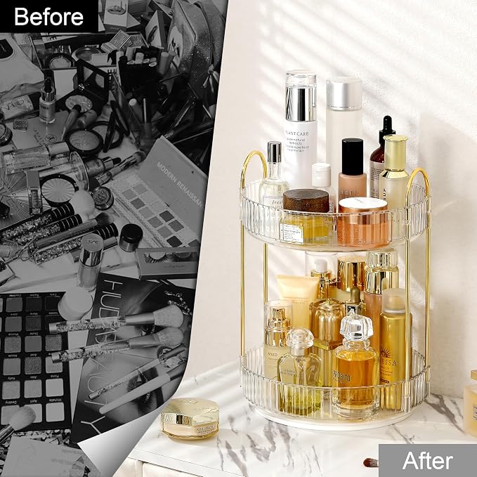 360 Rotating Makeup Organizer for Vanity, Bathroom Countertop Spinning Perfume - Image 3