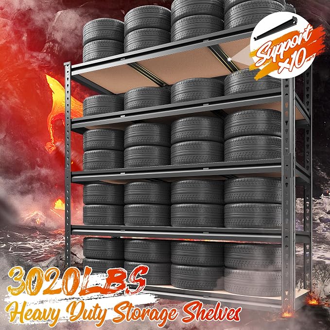 REIBII 48" W Garage Shelving 3020LBS Storage Shelves 5 Tier Heavy Duty Shelving - Image 3