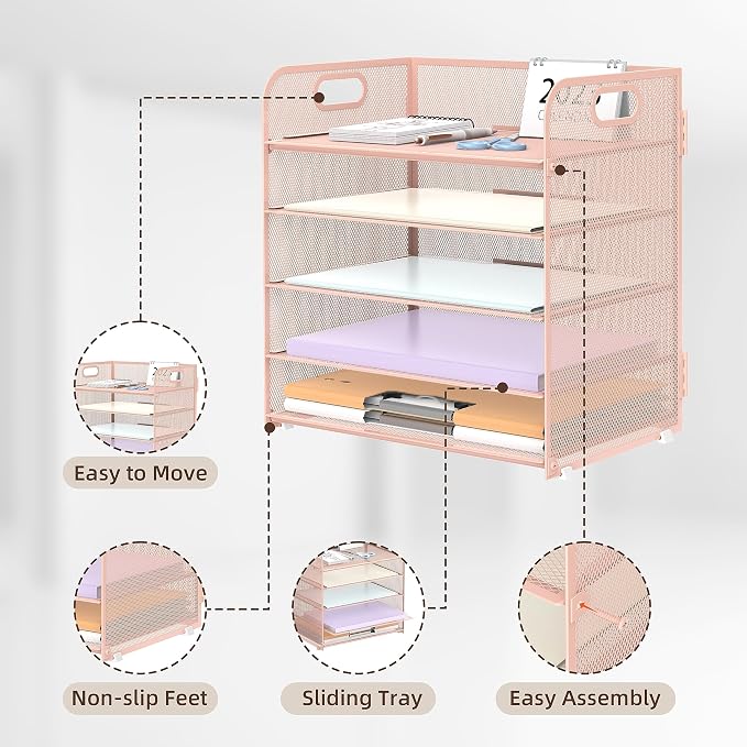 2 Pack 5-Tier Pink Desk Organizer - Image 3